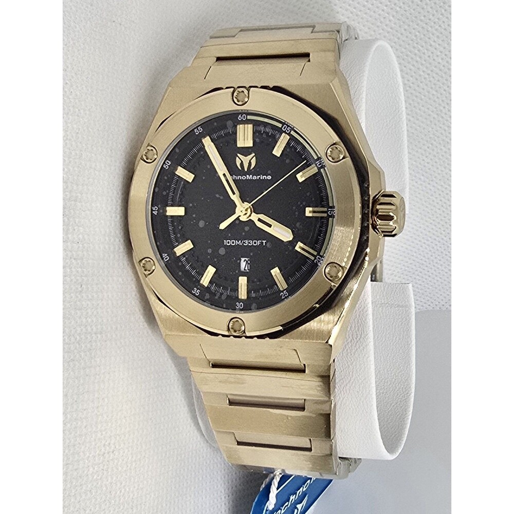 TechnoMarine Corak Legacy Men's Watch 45mm. Gold Black Dial TM-416078 New In Box